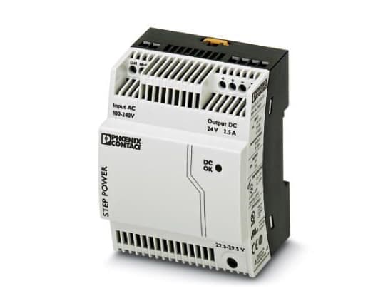Phoenix Contact STEP-PS/ 1AC/24DC/2.5, 60 W, 85 - 264 V, 45 - 65 Hz, 86%, 1061000 timer, Grå