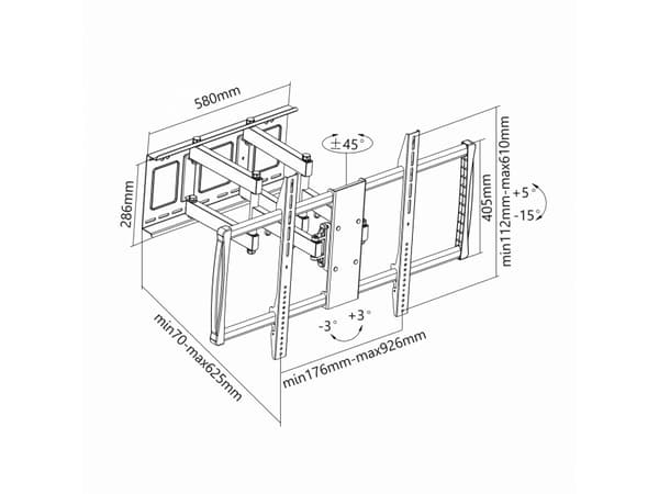 SBox heavy duty vægbeslag med arm - Op til 900 x 600 / 80 kg