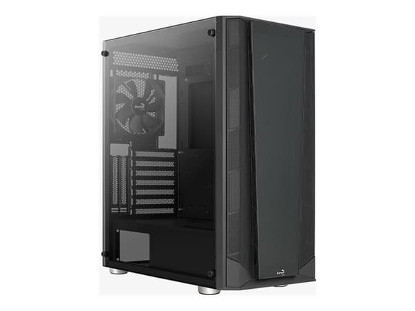 AeroCool Prism - Mid tower - ATX - genomskinlig sidopanel (härdat glas) - ingen strömförsörjning (ATX) - svart - USB/ljud Svart