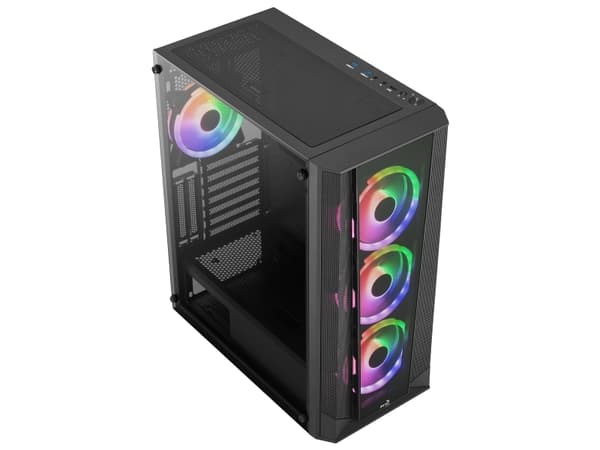 AeroCool Prism-G-BK-v3 - Mid tower - ATX - genomskinlig sidopanel (härdat glas) - ingen strömförsörjning (ATX) - svart - USB/ljud