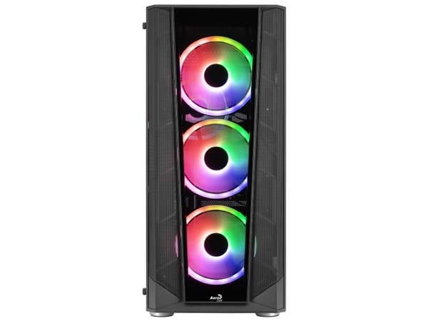 AeroCool Prism-G-BK-v3 - Mid tower - ATX - genomskinlig sidopanel (härdat glas) - ingen strömförsörjning (ATX) - svart - USB/ljud
