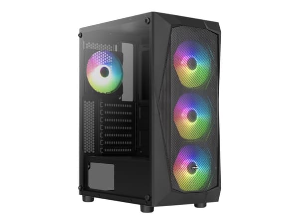 AeroCool Falcon ARGB - Mid tower - ATX - genomskinlig sidopanel (härdat glas) - ingen strömförsörjning (ATX) - svart - USB/ljud