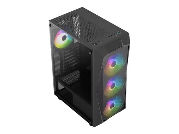 AeroCool Falcon ARGB - Mid tower - ATX - genomskinlig sidopanel (härdat glas) - ingen strömförsörjning (ATX) - svart - USB/ljud