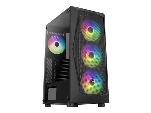 AeroCool Falcon ARGB - Mid tower - ATX - genomskinlig sidopanel (härdat glas) - ingen strömförsörjning (ATX) - svart - USB/ljud