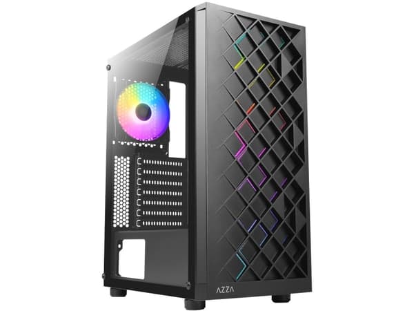 Azza Spectra, Midi Tower, PC, Musta, ATX, ITX, mikro ATX, Kumi, Terästä, Karkaistu lasi, Sininen, Vihreä, Punainen
