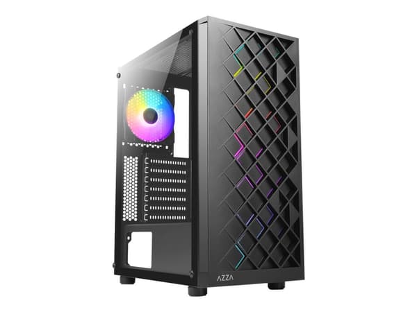 Azza Spectra, Midi Tower, PC, Musta, ATX, ITX, mikro ATX, Kumi, Terästä, Karkaistu lasi, Sininen, Vihreä, Punainen musta
