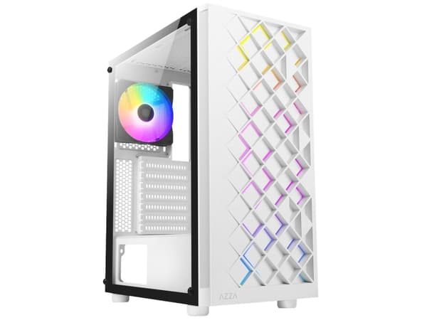 AZZA Spectra - Mid tower - ATX - genomskinlig sidopanel (härdat glas) - ingen strömförsörjning (ATX) - vit - USB/ljud