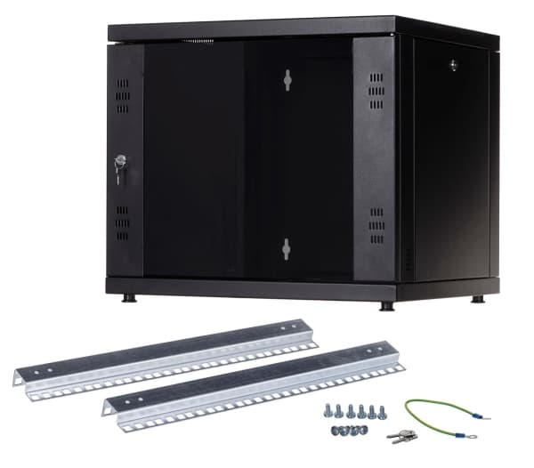 Alantec 19" 9U seinäkaappi 450 mm lasinen pohja musta