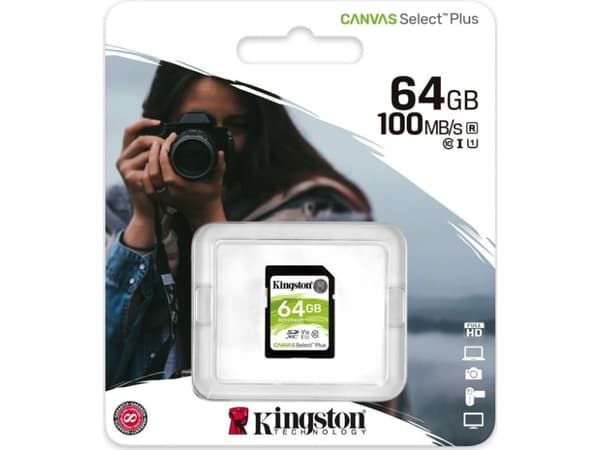 Kingston Canvas Select Plus - Flashminnekort - 64 GB - Video Class V10 / UHS-I U1 / Class10 - SDXC UHS-I