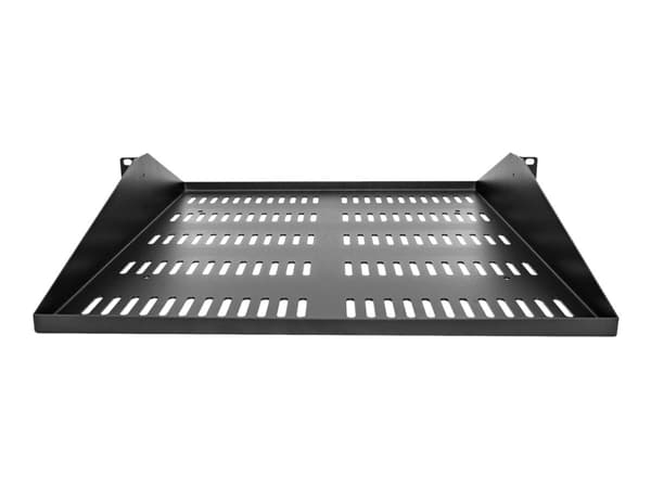 StarTech.com 2U-serverrackhylla, centermonterad, universell, ventilerad och fribärande serverhylla med rackfäste för 19-tums nätverksutrustningsrack, kraftigt stål, 90,7 kg kapacitet, 20-tums djup, sv