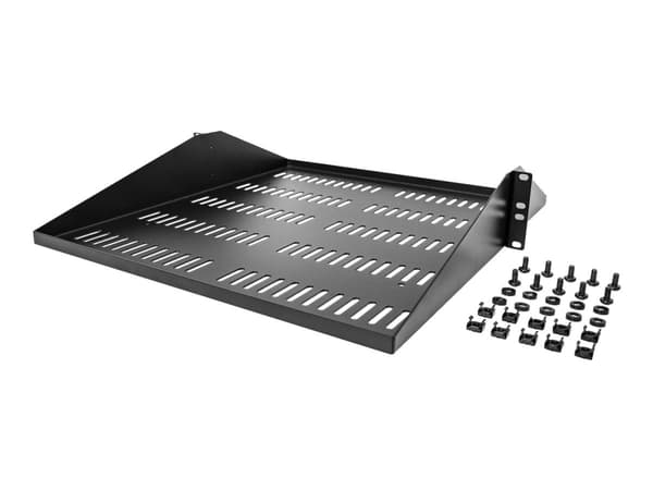 StarTech.com 2U-serverrackhylla, centermonterad, universell, ventilerad och fribärande serverhylla med rackfäste för 19-tums nätverksutrustningsrack, kraftigt stål, 90,7 kg kapacitet, 20-tums djup, sv