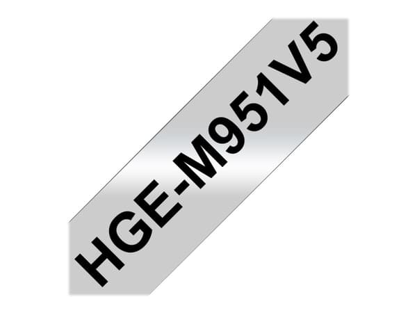Brother HGE-M951V5 - Sort på sølv - Rull (2,4 cm x 8 m) 5 kassett(er) laminert teip - for P-Touch PT-9500pc, PT-9700PC, PT-9800PCN; P-Touch R RL-700S