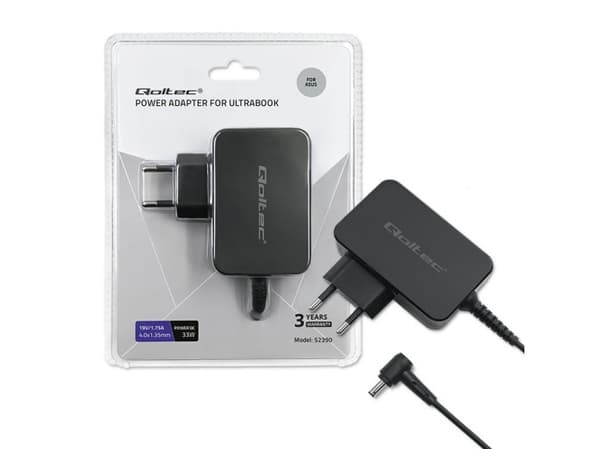 Qoltec - Strömadapter - AC 220-240 V - 20 Watt - svart - för Lenovo IdeaPad 100S-11IBY; IdeaPad Miix 310-10ICR 80SG; 320-10ICR 80XF
