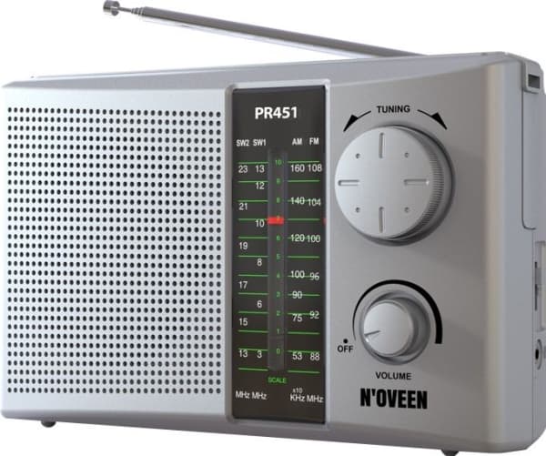 Noveen PR451, Kannettava, FM, MW, SW, Hopea, Rotaatio, Ulkoinen, AC/Akku