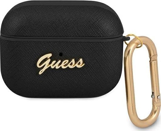 Guess GUAPSASMK AirPods Pro cover black Saffiano Script Metal Collection
