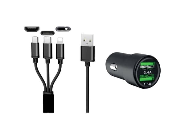 Iwh Dual Usb Car Charger 3in1 12/24v / 3.4a Load Current Max.=3.4 A