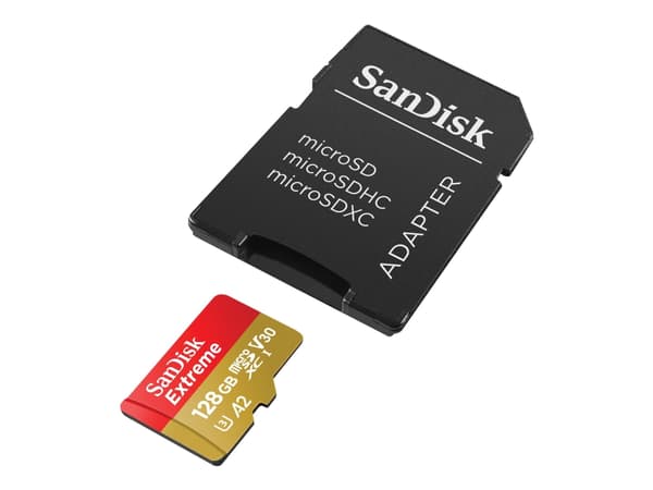 SanDisk Extreme - Flash-minneskort (microSDXC till SD-adapter inkluderad) - 128 GB - A2 / Video Class V30 / UHS-I U3 / Class10 - mikroSDXC UHS-I
