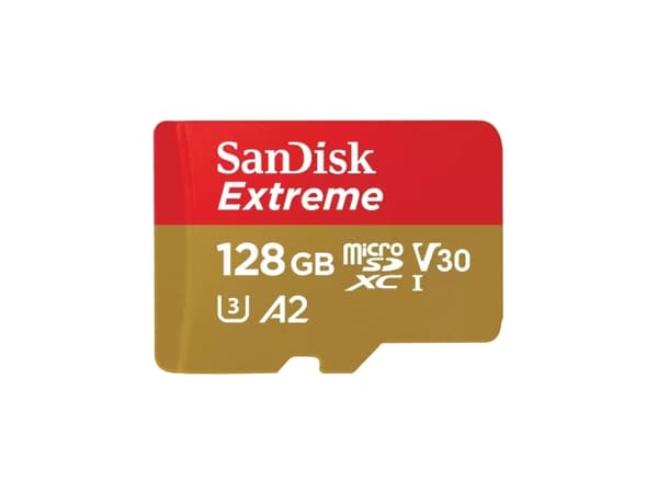 SanDisk Extreme - Flash-minneskort (microSDXC till SD-adapter inkluderad) - 128 GB - A2 / Video Class V30 / UHS-I U3 / Class10 - mikroSDXC UHS-I