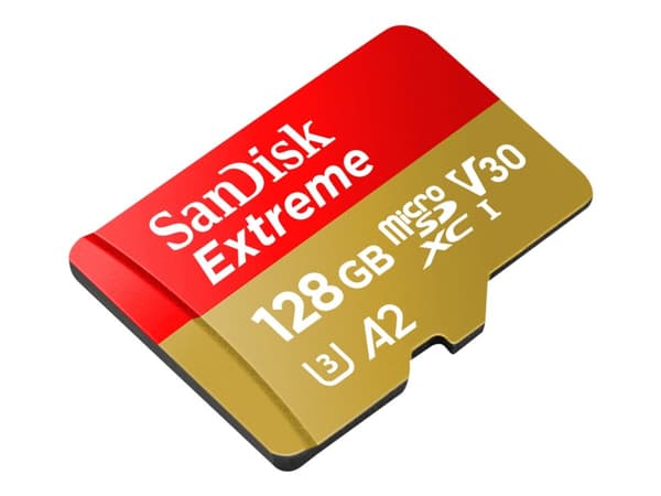 SanDisk Extreme - Flash-minneskort (microSDXC till SD-adapter inkluderad) - 128 GB - A2 / Video Class V30 / UHS-I U3 / Class10 - mikroSDXC UHS-I