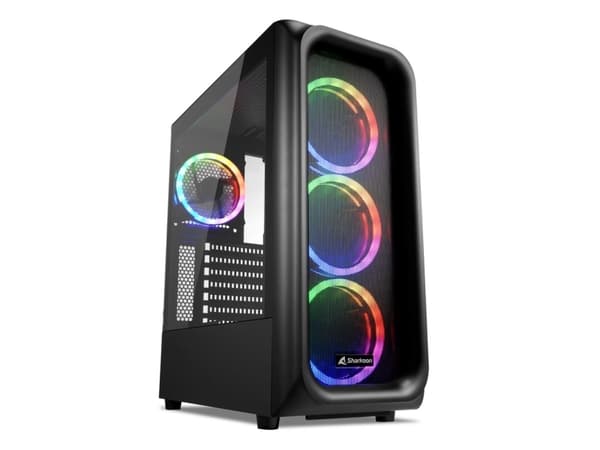 Sharkoon TK5M RGB - ATX-hölje - genomskinlig sidopanel (härdat glas) - ingen strömförsörjning - USB/ljud