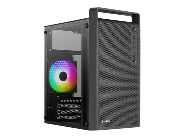 AeroCool PGS C Series CS-109-G-BK-v1 - MT - mini ITX / micro ATX - sidepanel med vindu (herdet glass) - ingen strømforsyning (ATX) - svart - USB/lyd