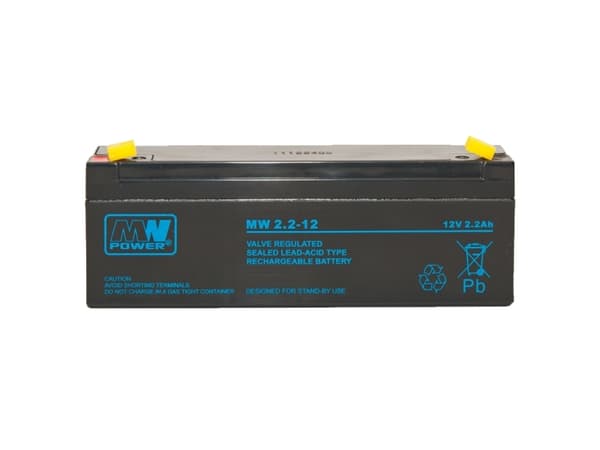 MW Power MW 2.2-12, Forseglet blysyre (VRLA), 12 V, 1 stykker, Sort, 2,2 Ah, 25 A
