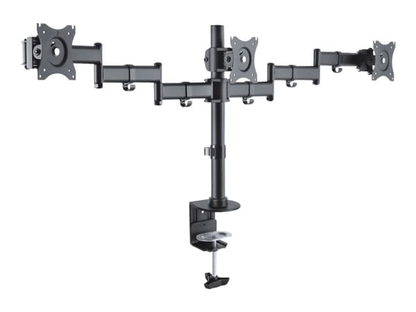 PureMounts PM-OFFICE-03 - Monteringssett (stang, skrivebordsmontering, 2 leddarmer, 3 VESA-adaptere) - for 3 LCD-skjermer - stål - svart - skjermstør
