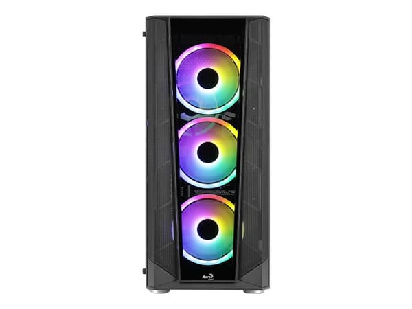 AeroCool Prism - Mid tower - ATX - genomskinlig sidopanel (härdat glas) - ingen strömförsörjning (ATX) - svart - USB/ljud