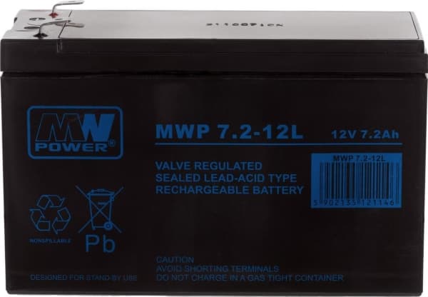 Mw Power MWPower MWP 12V 7,2Ah F2(250) AGM-batteri, 12 år
