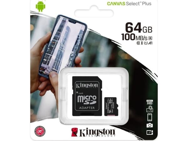 Kingston Canvas Select Plus - Flashminnekort (microSDXC til SD-adapter inkludert) - 64 GB - A1 / Video Class V10 / UHS Class 1 / Class10 - microSDXC