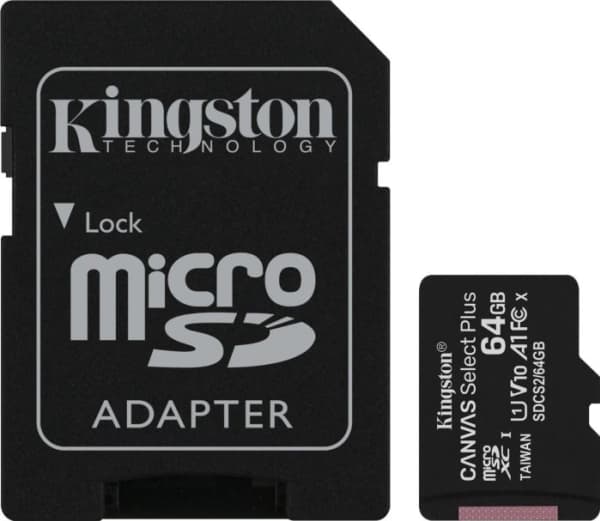 Kingston Canvas Select Plus - Flashminnekort (microSDXC til SD-adapter inkludert) - 64 GB - A1 / Video Class V10 / UHS Class 1 / Class10 - microSDXC