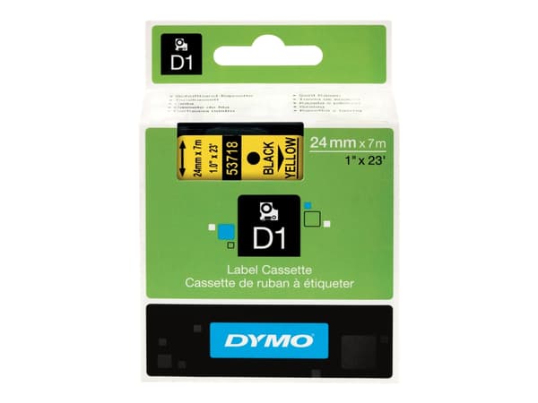 DYMO D1 - vakiopolyesteritarrat - Musta keltaisella -24mm x 7m, Musta keltaisella, Polyesteri, Belgia, -18 - 90 °C, DYMO, LabelManager, LabelWriter 4