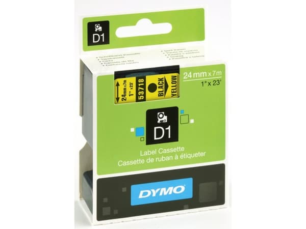 DYMO D1 - vakiopolyesteritarrat - Musta keltaisella -24mm x 7m, Musta keltaisella, Polyesteri, Belgia, -18 - 90 °C, DYMO, LabelManager, LabelWriter 4