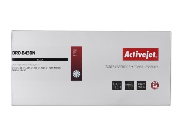 Activejet DRO-B430AN Printer OKI black, Kompatibel, OKI, OKI: B410d, B410dn, B430d, B430dn, B440dn, MB460, MB470, MB480., 1 stykker, 25000 sider, Las