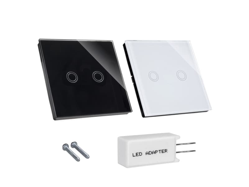 Maclean Light switch touch Maclean MCE711B double, stair, glass cross, black with round backlight button, 86x86mm