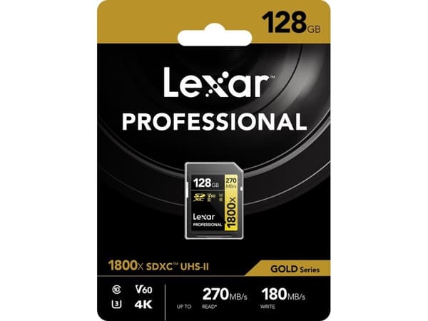 Lexar Professional 1800x SDXC 128 GB klasse 10 UHS-II/U3 V60-kort (LSD1800128G-BNNNG)