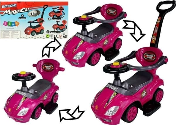 Lean Cars Mega Car 3in1 Pink Ride with Pusher