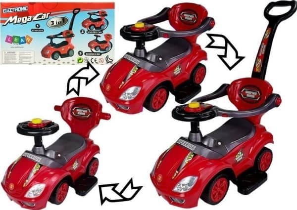 Lean Cars Mega Car 3in1 Red Ride with Pusher