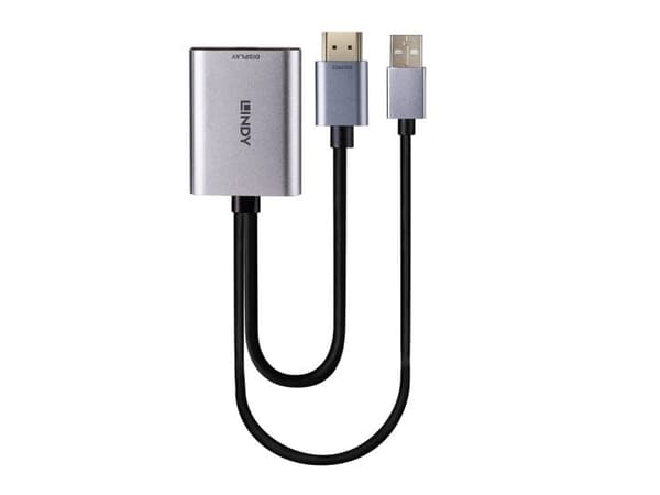 Lindy 43347, Harmaa, Alumiini, 0,3 m, 3840 x 2160 pikseliä, 60 Hz, 18 Gbit/s