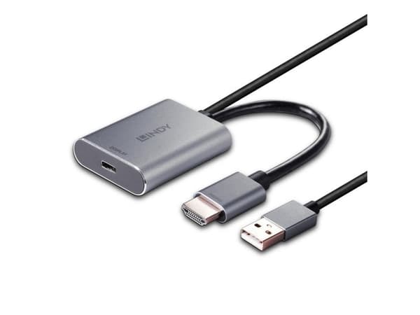 Lindy 43347, Harmaa, Alumiini, 0,3 m, 3840 x 2160 pikseliä, 60 Hz, 18 Gbit/s