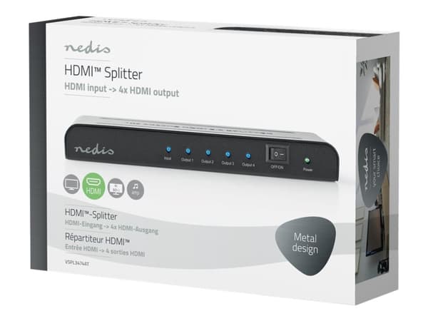 Nedis VSPL3474AT - Video/lyd-splitter - 4 x HDMI - stasjonær