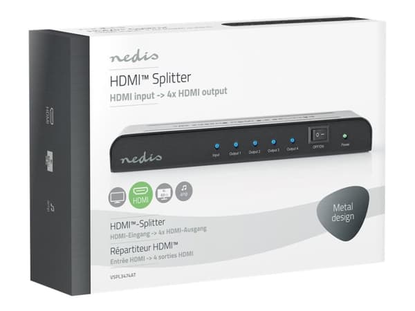Nedis VSPL3474AT - Video/lyd-splitter - 4 x HDMI - stasjonær