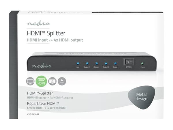 Nedis VSPL3474AT - Video/lyd-splitter - 4 x HDMI - stasjonær