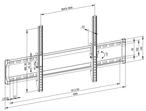 Montis MT077, 106,7 cm (42"), 2,16 m (85"), 75 x 75 mm, 800 x 400 mm, Stål, Sort