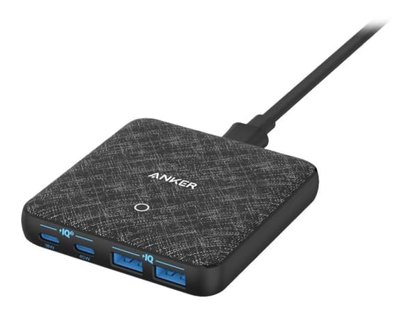 Anker PowerPort Atom III Slim - Strømadapter - AC 100-240 V - 65 watt - utgangskontakter: 4 - Europa - svart Sort