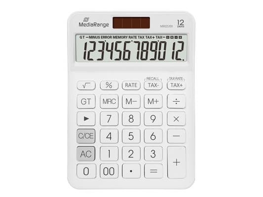 MediaRange - - LCD - 12 siffror - solcellspanel Vit