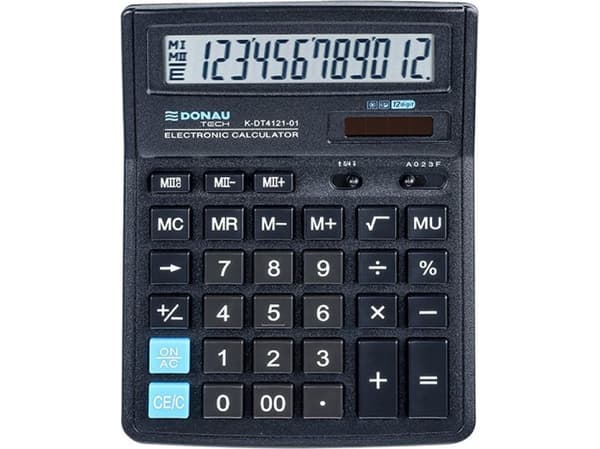 Donau-kalkulator DONAU TECH kontorkalkulator, 12-sifret. display, dimensjoner 199x153x31 mm, sort