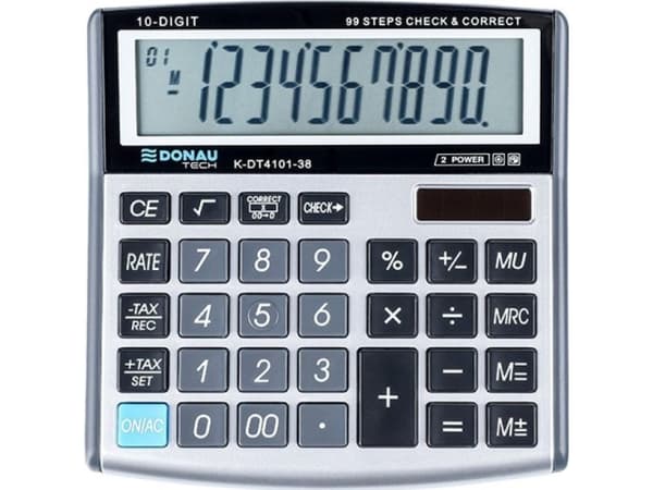 DONAU TECH kontorsräknare, 10-siffrig display, mått 136x134x28 mm, silver