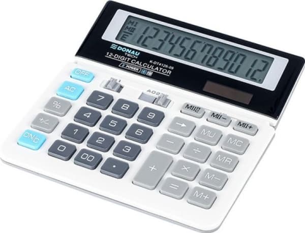 Donau-kalkulator DONAU TECH kontorkalkulator, 12-sifret. display, dimensjoner 156x152x28 mm, hvit