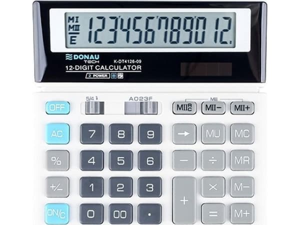 Donau TECH Kontorsräknare DONAU TECH, 12-siffrig display, mått 156x152x28 mm, vit